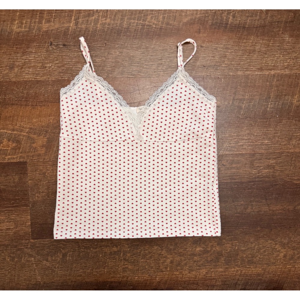John Galt Red Heart Lace Trim Camisole Cami Top One Size XS/S Made in Italy Y2K
